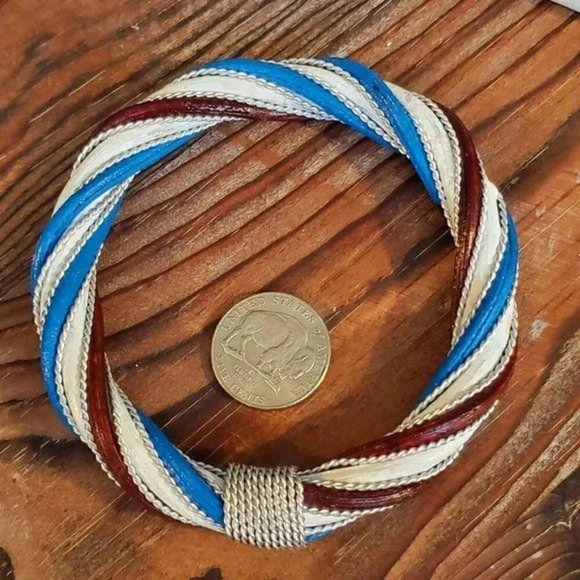 Twisted Rattan Bangle Bracelet Blue White Burgundy - Picture 6 of 6